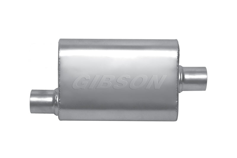 Gibson MWA Superflow Offset/Center Oval Muffler - 4x9x14in/2.25in Inlet/2.25in Outlet - Stainless - Mammoth Racing -