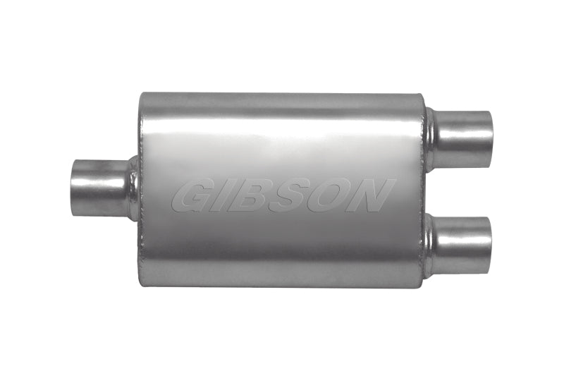 Gibson CFT Superflow Center/Dual Oval Muffler - 4x9x18in/3in Inlet/2.5in Outlet - Stainless - Mammoth Racing -