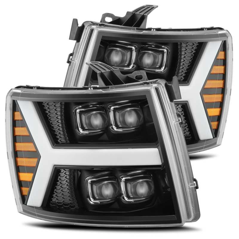 AlphaRex 07-13 Chevy 1500HD NOVA LED Proj Headlights Plank Style Gloss Blk w/Activ Light/Seq Signal - My Store