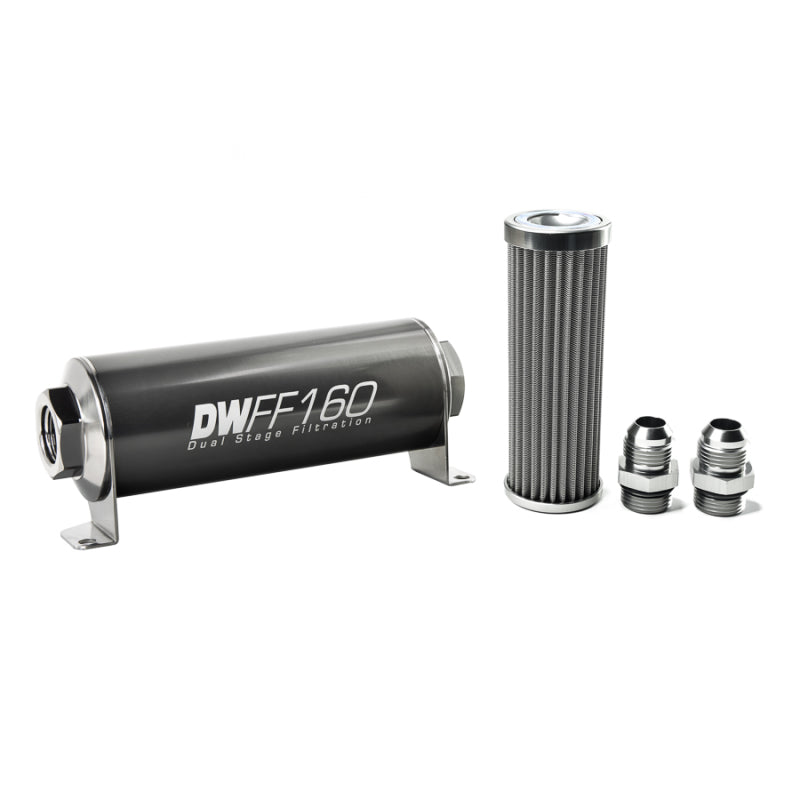 DeatschWerks Stainless Steel 10AN 100 Micron Universal Inline Fuel Filter Housing Kit (160mm) - Mammoth Racing -