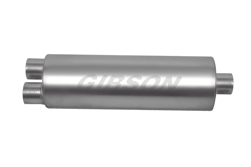 Gibson SFT Superflow Dual/Offset Round Muffler - 8x24in/2.5in Inlet/3in Outlet - Stainless - Mammoth Racing -