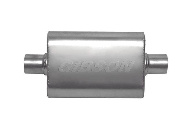 Gibson CFT Superflow Center/Center Oval Muffler - 4x9x13in/2.5in Inlet/2.5in Outlet - Stainless - Mammoth Racing -