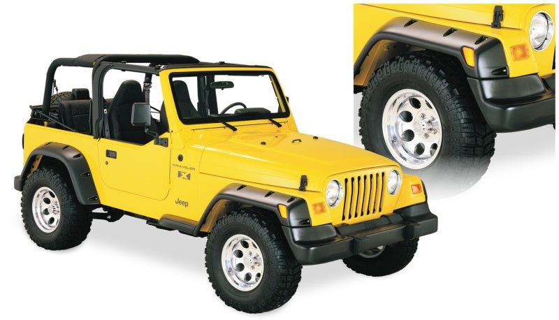Bushwacker 97-06 Jeep TJ Fender Flares Large Pocket Style Euro Ribicon Conversion Package - Black - My Store