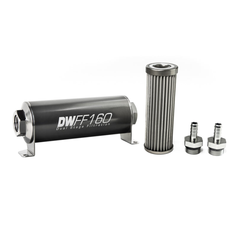 DeatschWerks Stainless Steel 3/8in 40 Micron Universal Inline Fuel Filter Housing Kit (160mm) - Mammoth Racing -
