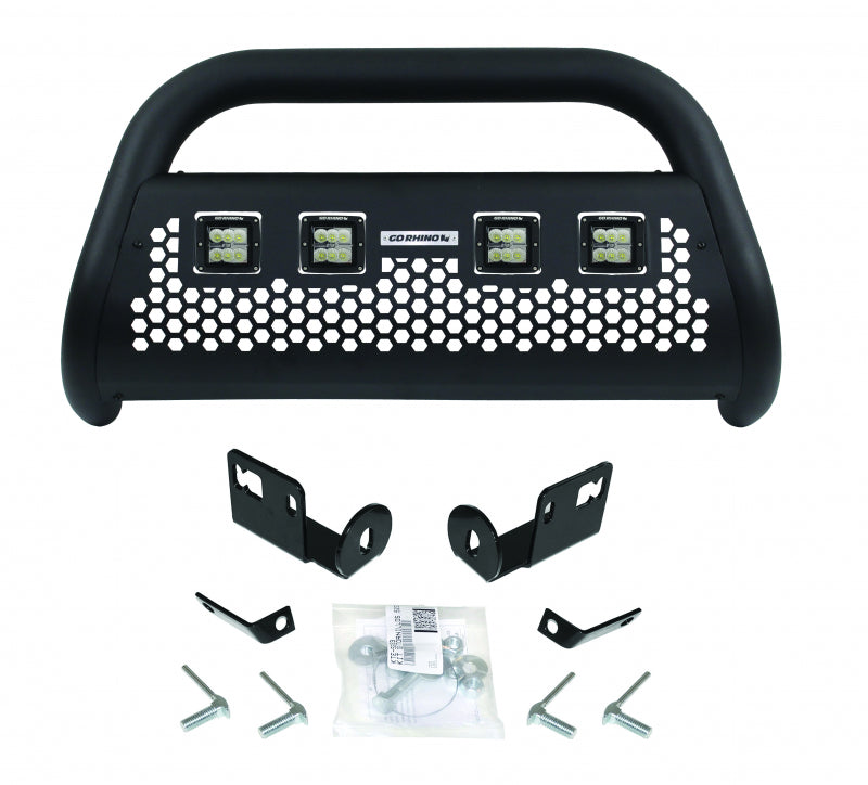 Go Rhino RC2 LR Bull Bar w/ 4 Go Rhino Branded 3in. Cube Lights - 3in - Central Mount - Black - Mammoth Racing -