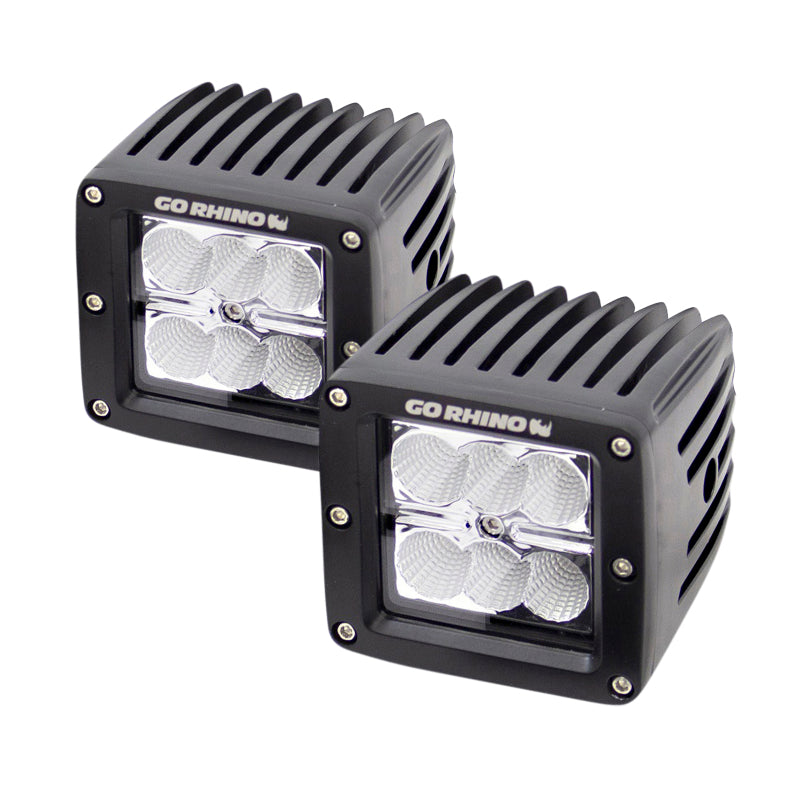 Go Rhino Cube Lights (Incl. 2 - 3in. LED Cube Lights/Relay/Switch/Wire Harness) - Mammoth Racing -