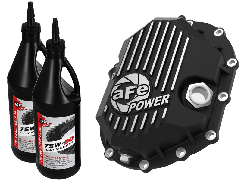 AFE Power 11-18 GM 2500-3500 AAM 9.25 Axle Front Diff Cover Black Machined w/ 2 Qts 75w90 Oil - Mammoth Racing -
