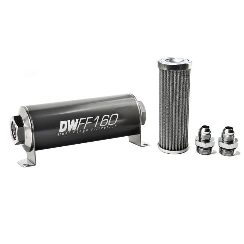 DeatschWerks Stainless Steel 8AN 100 Micron Universal Inline Fuel Filter Housing Kit (160mm) - Mammoth Racing -
