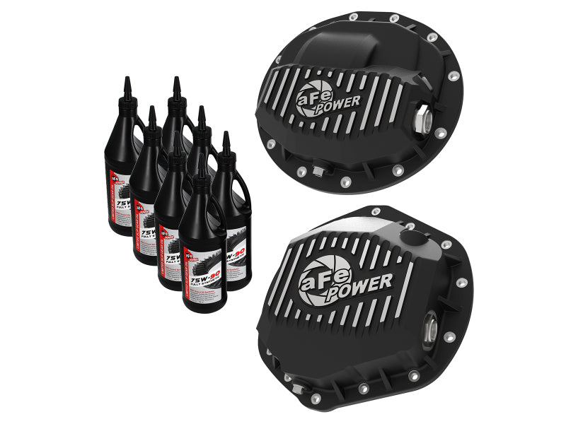 aFe Pro Series F&R Differential Cover Black w/ Machined Fins 13-18 RAM 6.7L w/ 75W90 Synth Gear Oil - Mammoth Racing -