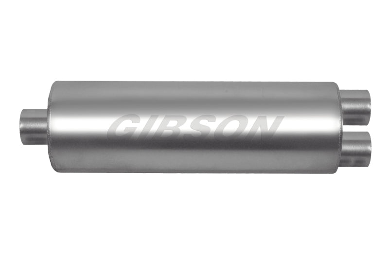 Gibson SFT Superflow Offset/Dual Round Muffler - 8x24in/3in Inlet/2.25in Outlet - Stainless - Mammoth Racing -