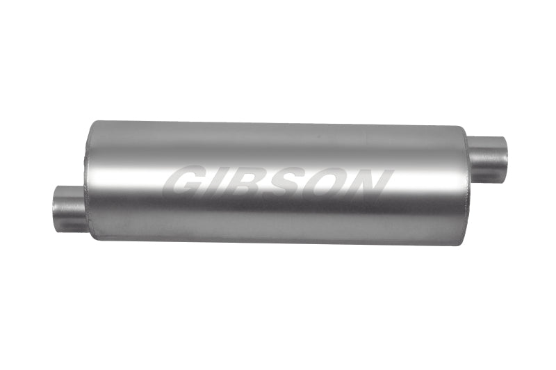 Gibson SFT Superflow Offset/Offset Round Muffler - 8x24in/3in Inlet/3in Outlet - Stainless - Mammoth Racing -