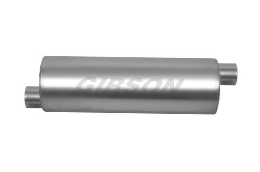 Gibson SFT Superflow Offset/Offset Round Muffler - 8x24in/3in Inlet/3in Outlet - Stainless - Mammoth Racing -