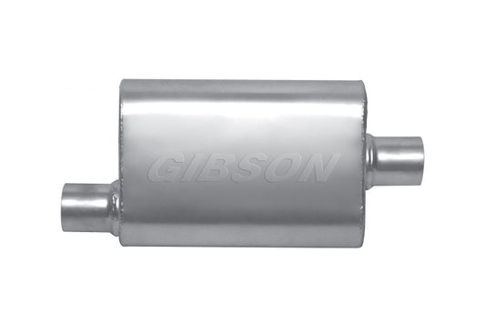 Gibson MWA Superflow Offset/Center Oval Muffler - 4x9x14in/2.25in Inlet/2.25in Outlet - Stainless - Mammoth Racing -