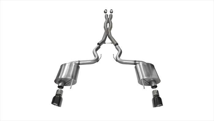 14332BLK Corsa 3.0 Inch Cat-Back Sport Dual Exhaust 4.5 Inch Black Tips 15-17 Ford Mustang GT Fastback 5.0L V8 Stainless Steel Corsa Performance - Mammoth Racing -COR14332BLK