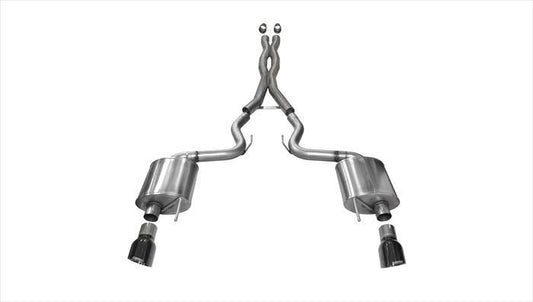 14332BLK Corsa 3.0 Inch Cat-Back Sport Dual Exhaust 4.5 Inch Black Tips 15-17 Ford Mustang GT Fastback 5.0L V8 Stainless Steel Corsa Performance - Mammoth Racing -COR14332BLK