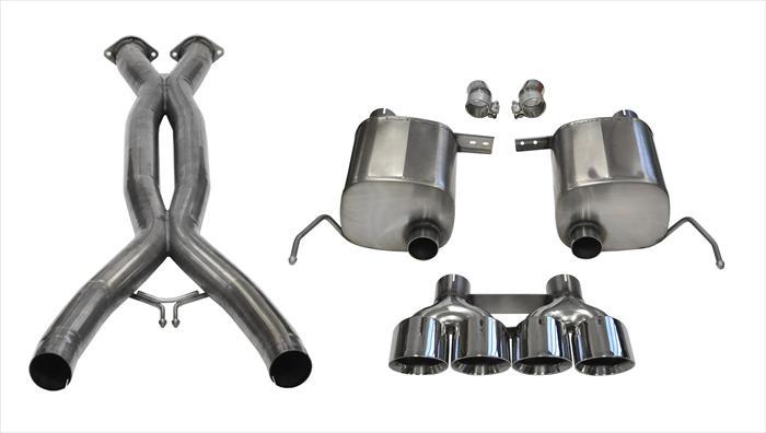 Corsa 14764CB 2.75 Inch Valve-Back Sport Exhaust w/X-Pipe Dual Rear Exit Quad 4.5 Inch Polished Tips - Mammoth Racing -COR14764CB