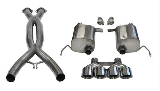 Corsa 14764CB 2.75 Inch Valve-Back Sport Exhaust w/X-Pipe Dual Rear Exit Quad 4.5 Inch Polished Tips - Mammoth Racing -COR14764CB