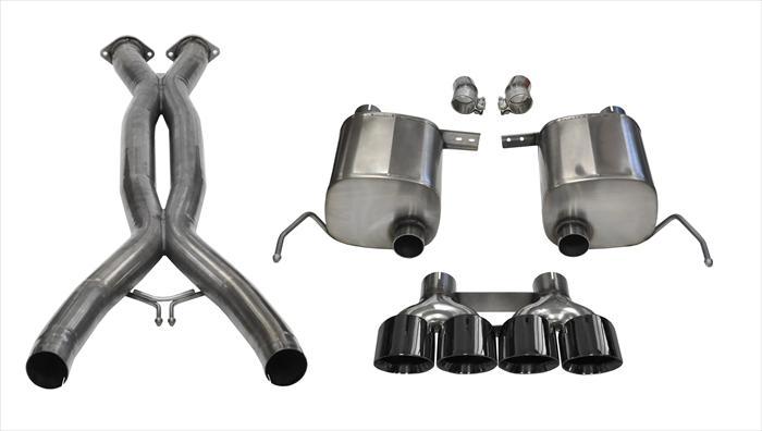 Corsa 14764CBBLK 2.75 Inch Valve-Back Sport Exhaust w/X-Pipe Dual Rear Exit Quad 4.5 Inch Black Tips - Mammoth Racing -COR14764CBBLK
