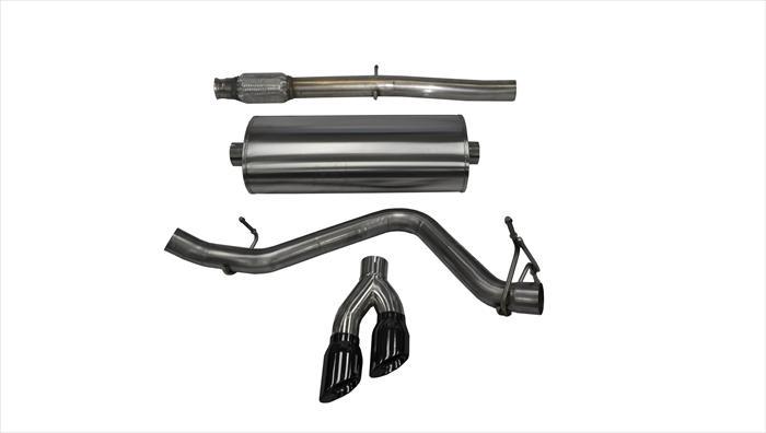 Corsa 14874BLK 3.0 Inch Cat-Back Sport Single Side Exit Exhaust 4.0 Inch Black Tips 14-Present Silverado/Sierra/Denali Crew Cab/Standard Bed - Mammoth Racing -COR14874BLK