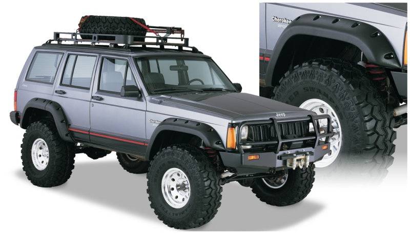 Bushwacker 84-01 Jeep Cherokee Cutout Style Flares 4pc Fits 4-Door Sport Utility Only - Black - Mammoth Racing -