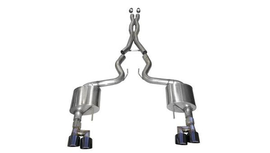 21042BLK Corsa 2018-2019 Ford Mustang 3.0 Inch Cat-Back Exhaust System Black Twin 4.0 Inch Tips Sport Sound Level - Mammoth Racing -COR21042BLK