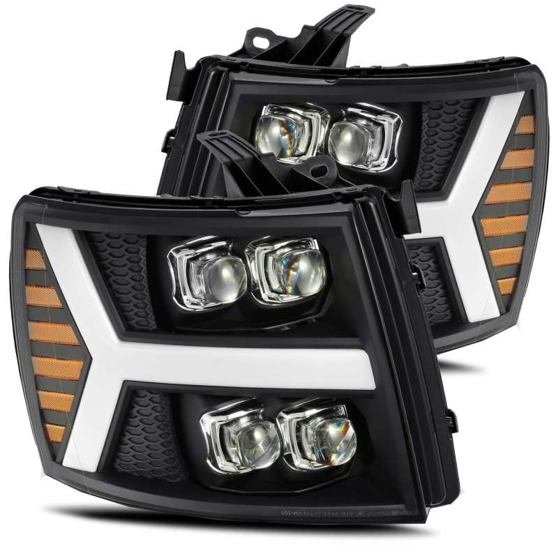 AlphaRex 07-13 Chevy 1500HD NOVA LED Proj Headlights Plank Style Matte Blk w/Activ Light/Seq Signal - My Store