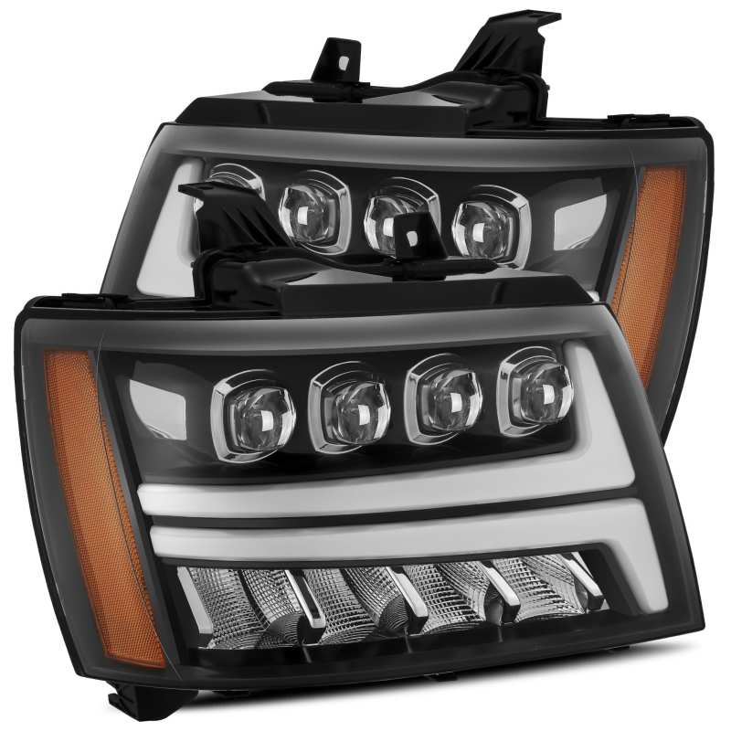 AlphaRex 07-13 Chevy Avalanche NOVA LED Proj Headlights Plank Style Gloss Black w/Activ Light/DRL - My Store