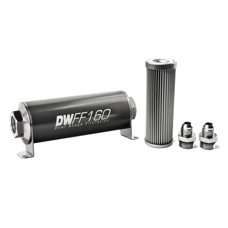 DeatschWerks Stainless Steel 8AN 10 Micron Universal Inline Fuel Filter Housing Kit (160mm) - Mammoth Racing -