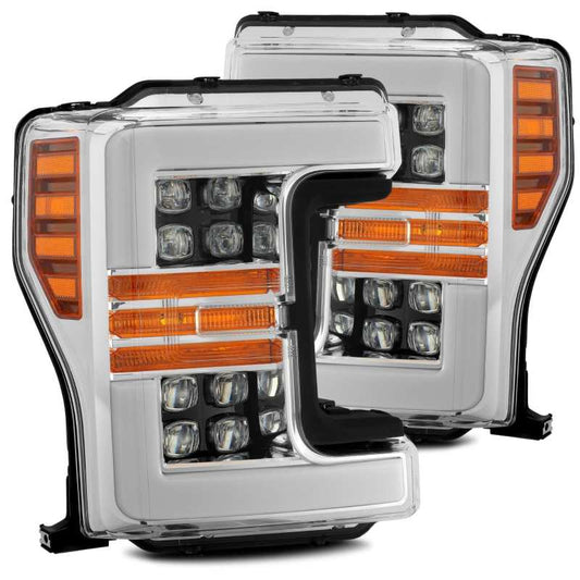 AlphaRex 17-19 Ford F-250 SD NOVA LED Proj Headlights Plank Style Chrome w/Activ Light/Seq Signal - Mammoth Racing -