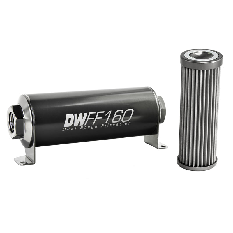 DeatschWerks Stainless Steel 8AN 40 Micron Universal Inline Fuel Filter Housing Kit (160mm) - Mammoth Racing -