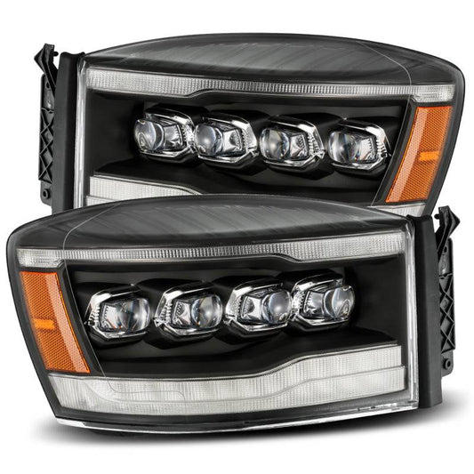 AlphaRex 06-08 Dodge Ram 1500HD NOVA LED ProjHeadlights Plank Style Blk w/Seq Signal/DRL/Amber LED - My Store