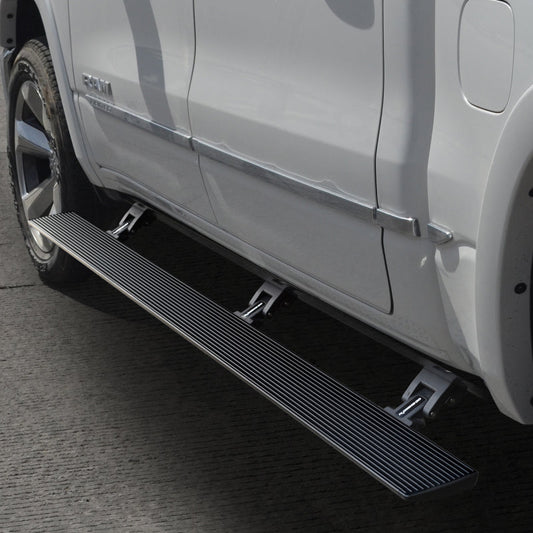 Go Rhino 19-23 Ram 1500 CC 4dr E-board E1 Electric Running Board Kit 3 Brkt (No Drl) - Bedliner Coat - Mammoth Racing -