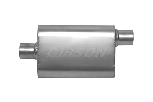 Gibson CFT Superflow Center/Offset Oval Muffler - 4x9x18in/2.5in Inlet/2.5in Outlet - Stainless - Mammoth Racing -