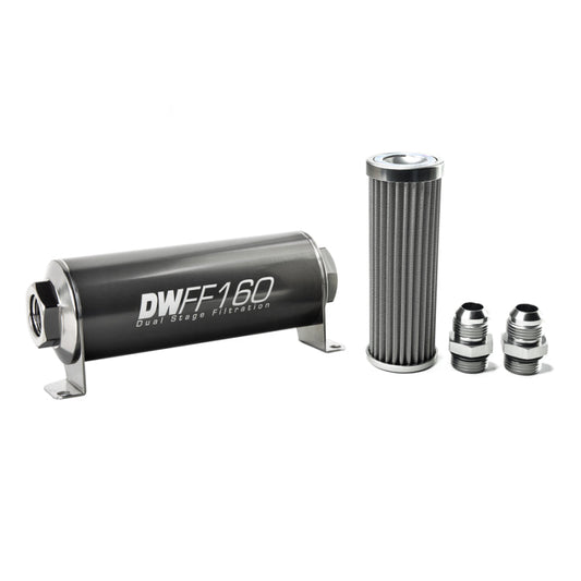 DeatschWerks Stainless Steel 10AN 100 Micron Universal Inline Fuel Filter Housing Kit (160mm) - Mammoth Racing -