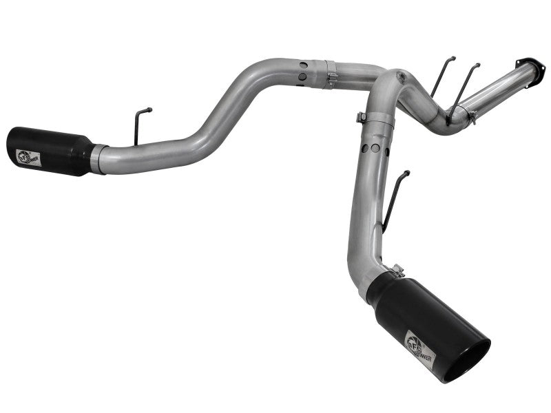 aFe Large Bore-HD 4in 409 Stainless Steel DPF-Back Exhaust w/Black Tip 15-16 Ford Diesel V8 Trucks - Mammoth Racing -