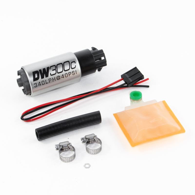 DeatschWerks 340lph DW300C Compact Fuel Pump w/ Universal Install Kit (w/ Mounting Clips) - Mammoth Racing -