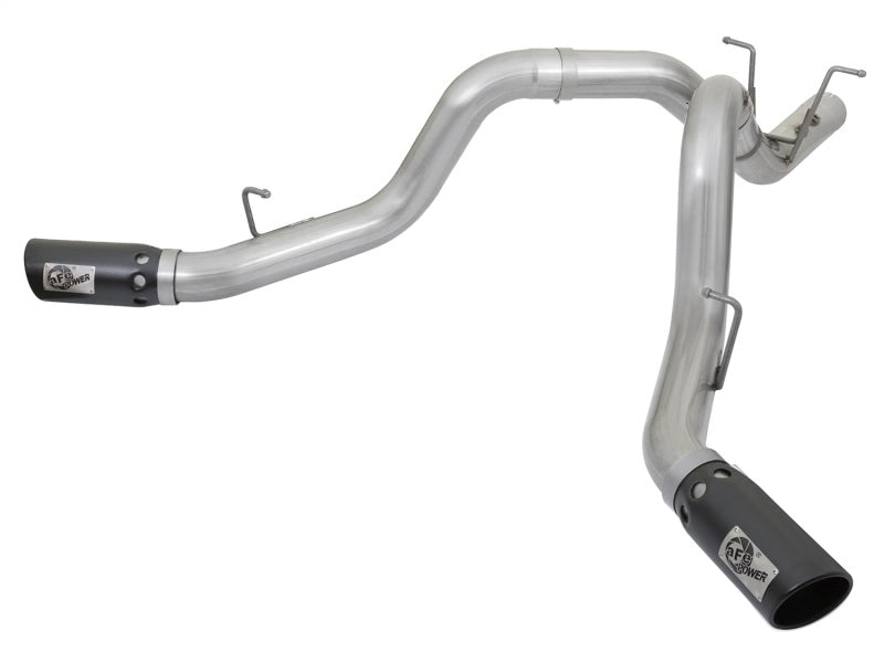 aFe ATLAS 4in DPF-Back Alum Steel Exhaust System w/Dual Exit Black Tip 2017 GM Duramax 6.6L (td) - Mammoth Racing -