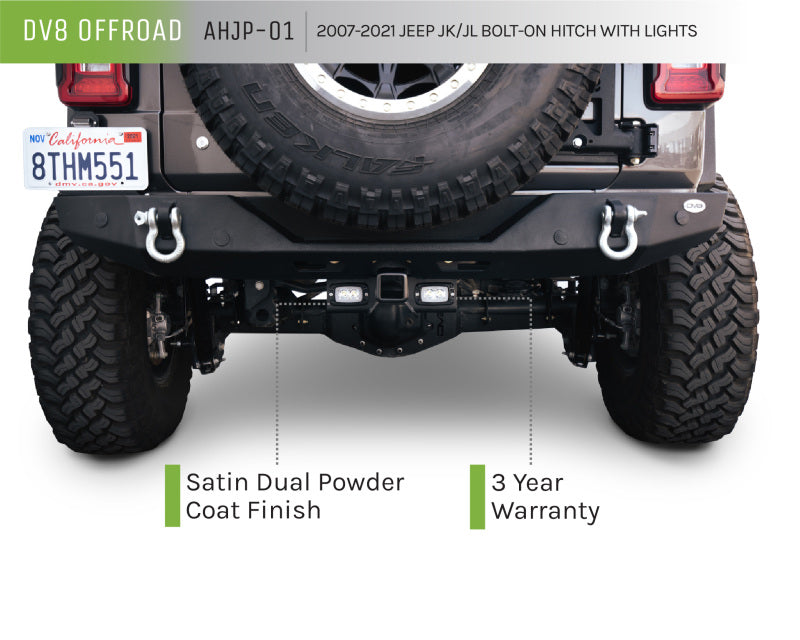 DV8 Offroad 07-21 Jeep Wrangler (JK/JL) Bolt-On Hitch w/ Lights - Mammoth Racing -