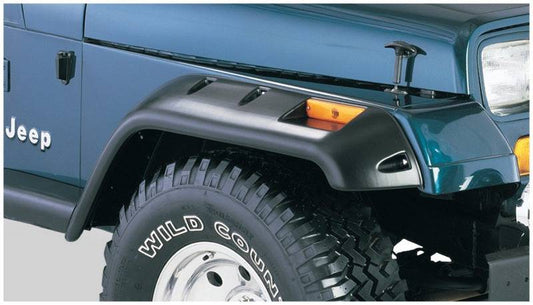 Bushwacker 87-95 Jeep Wrangler Cutout Style Flares 2pc Cutting Optional Not Renegade - Black - Mammoth Racing -