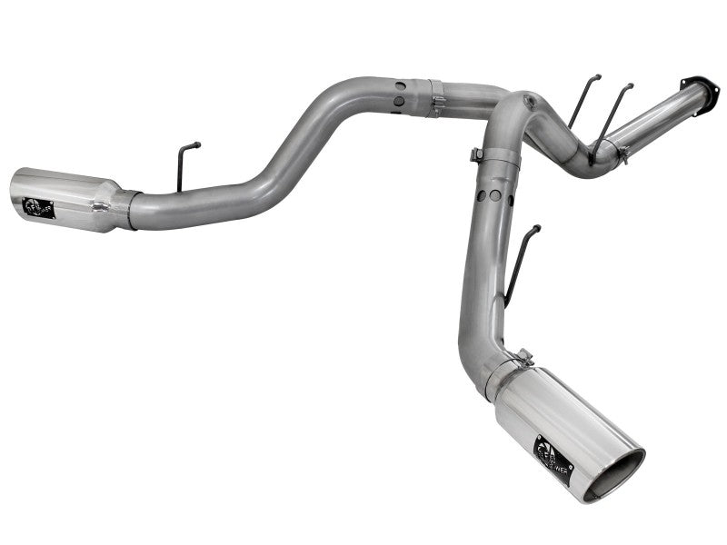 aFe Large Bore-HD 4in 409 Stainless Steel DPF-Back Exhaust w/Polished Tips 15-16 Ford Diesel Truck - Mammoth Racing -