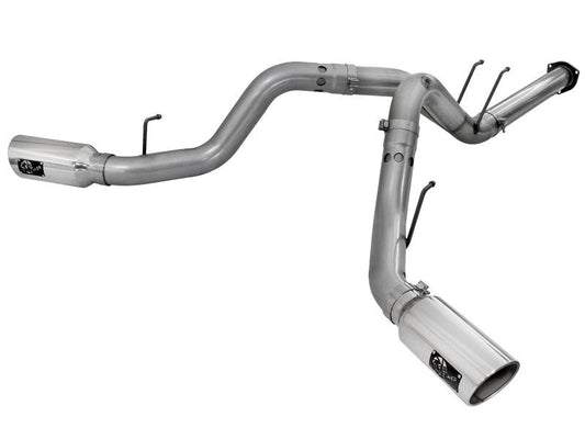 aFe Large Bore-HD 4in 409 Stainless Steel DPF-Back Exhaust w/Polished Tips 15-16 Ford Diesel Truck - Mammoth Racing -