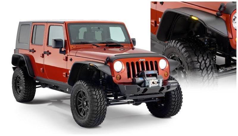 Bushwacker 07-18 Jeep Wrangler Unlimited Flat Style Flares 4pc 4-Door Sport Utility Only - Black - Mammoth Racing -