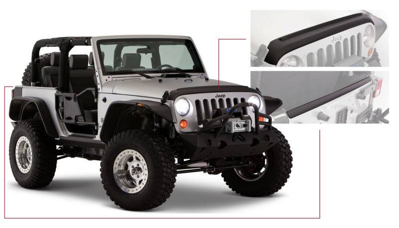 Bushwacker 07-18 Jeep Wrangler Trail Armor Hood and Tailgate Protector Excl Power Dome Hood - Black - Mammoth Racing -