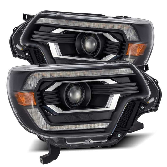 AlphaRex 12-15 Toyota Tacoma LUXX LED Projector Headlights Plank Style Black w/DRL - Mammoth Racing -