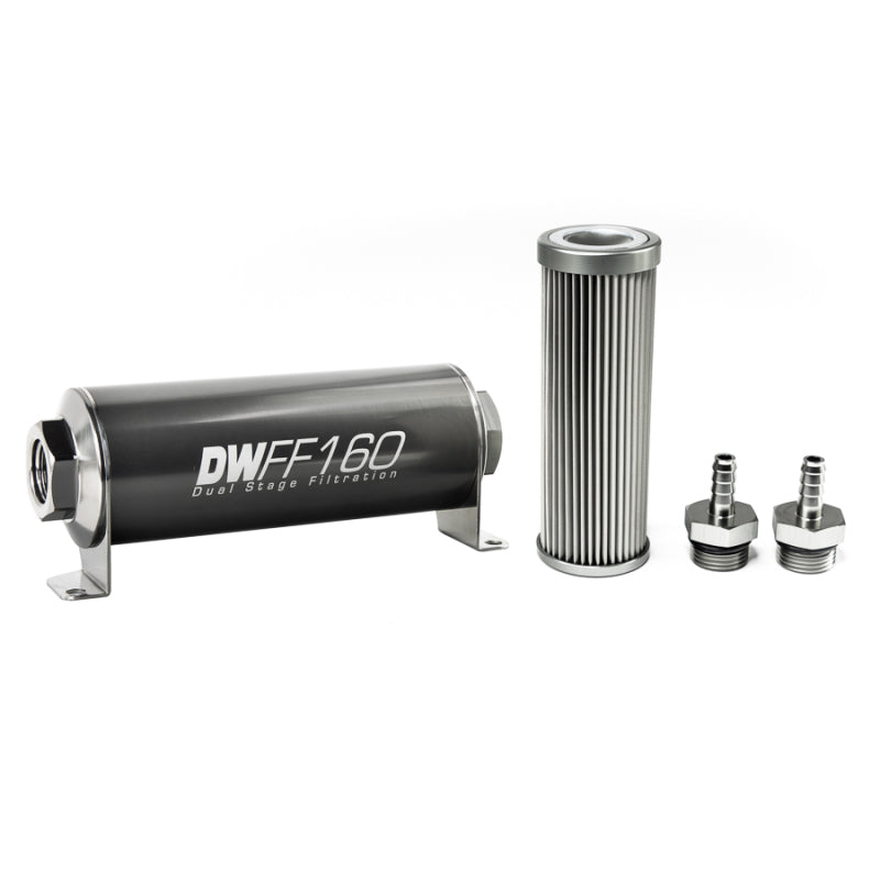 DeatschWerks Stainless Steel 5/16in 10 Micron Universal Inline Fuel Filter Housing Kit (160mm) - Mammoth Racing -