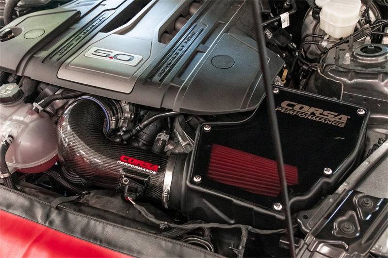 Corsa 18-22 Ford Mustang GT 5.0L V8 Carbon Fiber Air Intake w/ DryTech 3D No Oil - Mammoth Racing -