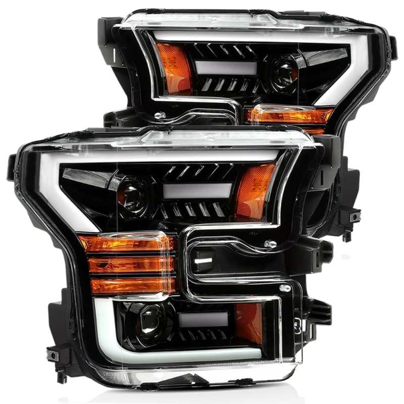AlphaRex 15-17 Ford F-150 LUXX LED Projector Headlights Plank Style Alpha Blk w/Activ Light/DRL - Mammoth Racing -