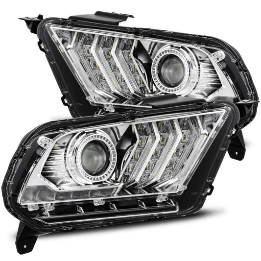 AlphaRex 10-12 Ford Mustang PRO-Series Projector Headlights Plank Style Chrome w/Top/Bottom DRL - Mammoth Racing -