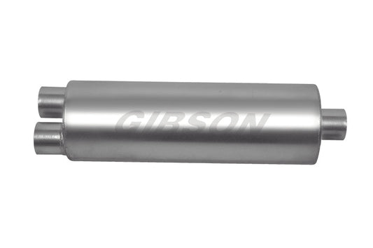 Gibson SFT Superflow Dual/Center Round Muffler - 8x24in/3in Inlet/4in Outlet - Stainless - Mammoth Racing -