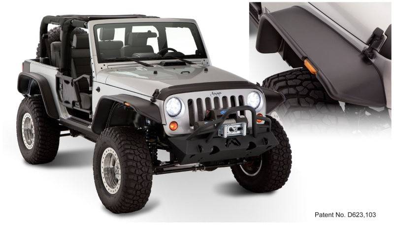Bushwacker 07-18 Jeep Wrangler Flat Style Flares 4pc Fits 2-Door Sport Utility Only - Black - Mammoth Racing -